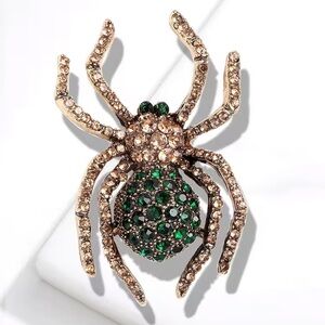 Spider Brooch with Green and Gold Crystals
